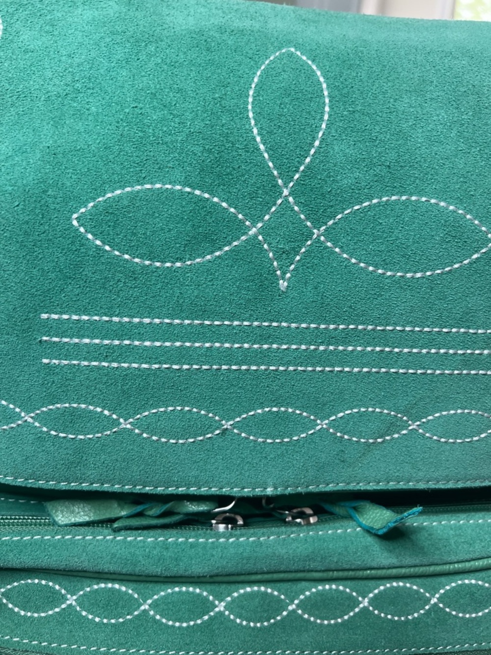 Western Style Turquoise Backpack with White Bootstitch - Picture 3 of 15